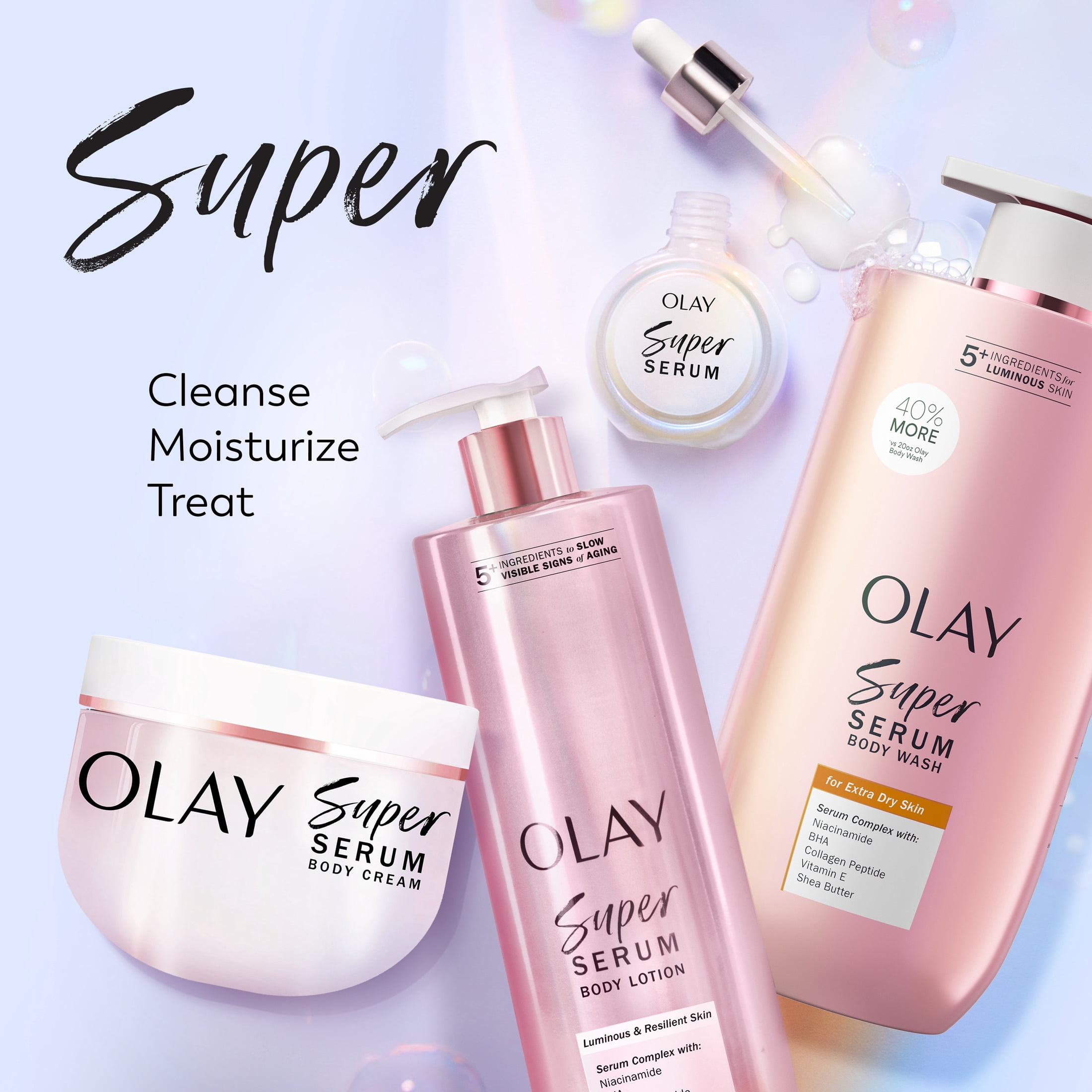 Olay Super Serum Body Wash for Extra Dry Skin, 28 fl oz, Serum Complex for Luminous Skin