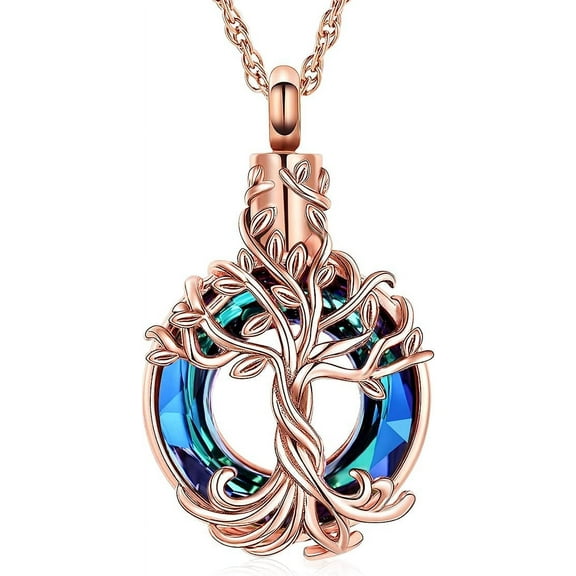 Crystal Cremation Urn Necklace for Ashes Tree of Life Locket Necklace Cremation Keepsake Memorial Ash Jewelry for Women Men