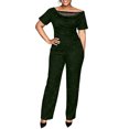 thumbnail image 2 of Cagogo Women Plus Size Off Shoulder 2 Piece Set Casual Wide Leg Pants Summer Outfit Loose Short Sleeve Tops Tracksuit Lounge Sets Travel Cruise Clothes Solid Basic Matching, Green S, 2 of 9