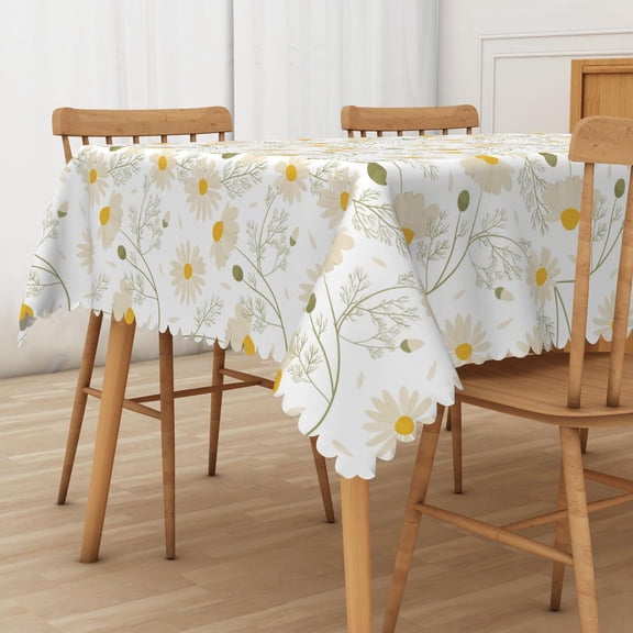 Nanqianyi White Daisy Flowers Rectangle Tablecloth 60" x 102" Washable Table Cover for Spring Picnic Decoration