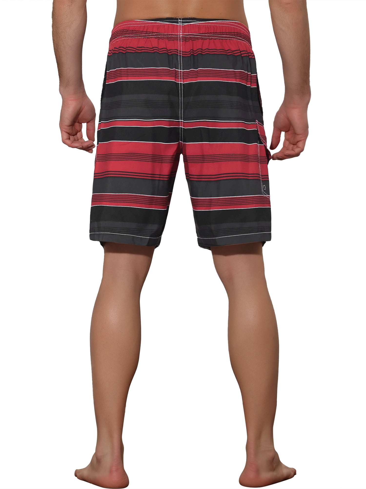 Unique Bargains Men's Drawstring Stripes Printed Color Block Beach Pool Board Shorts 36 Red
