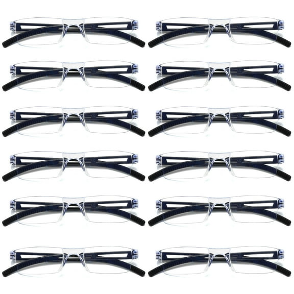 12 Pairs Men Women Rimless Reading Glasses Blue Light Blocking Unisex Reader 0.75