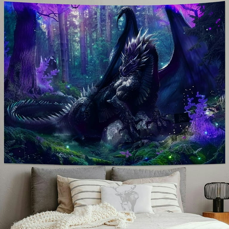 BCIIG Fairytale Forest Tapestry Dragon Tapestry Mythical Animal