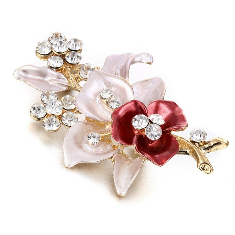 AGOUNOD Women's brooches & pins Metal Brooch Women Rose Gold Zinc Alloy  Crystal Flower-Shape Pins Wedding Party Gift Man (Color : G Multi Pink,  Size 