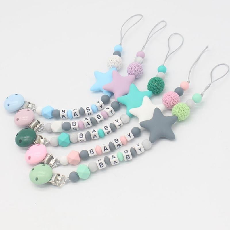 Soother Chew Toy Dummy Silicone Crown Baby Teething Pacifier Chain Dummy Clips 