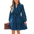 thumbnail image 1 of Vestido CUPSHE para mujer, encaje y volantes, tamaño mini, cuello en V, azul marino, 1 of 7