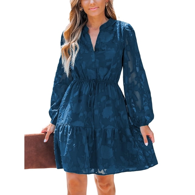 Vestido CUPSHE para mujer, encaje y volantes, tamaño mini, cuello en V, azul marino
