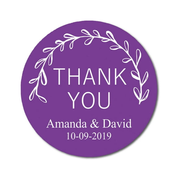 Darling Souvenir Round 45 Pcs Spring Vines Thank You Stickers Personalized Bride Groom Names And Date Envelope Seals-Violet