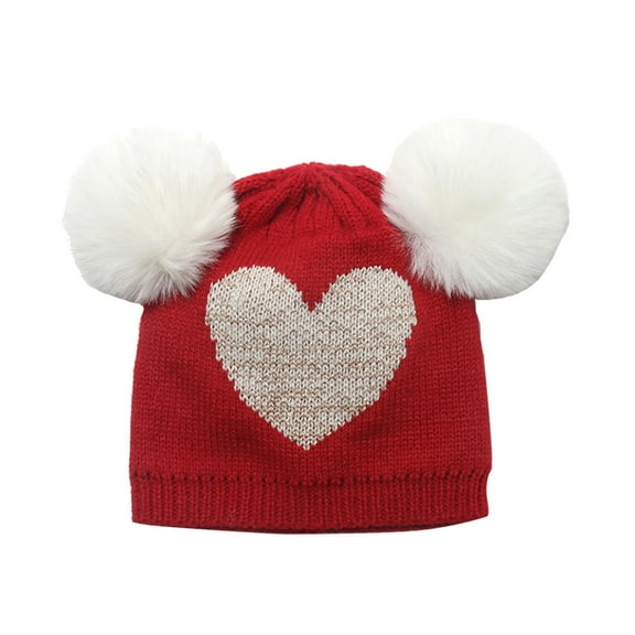Generic Soft Hats for Children's Knit Hat Woolen Hat Double Hairball Woolen Hat Girls Children Love Knit Hat Valentine's Day for Fashion Casual Four Seasons Caps(One Size,Red)