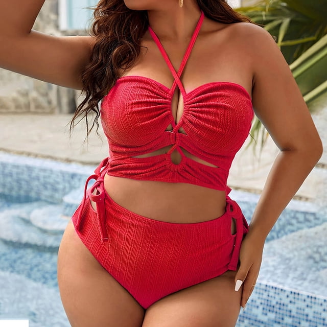 TIMIFIS Women High Waisted Bikini Sets Setxy Solid Plus Size Bathing Suit Summer Casual Beach Two Piece Swimsuit