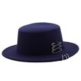 thumbnail image 2 of Fedora Hats for Men Women, Wide Brim Flat top Hats Boater Hat, Pin and Hoop Decor Jazz Cap, 2 of 5