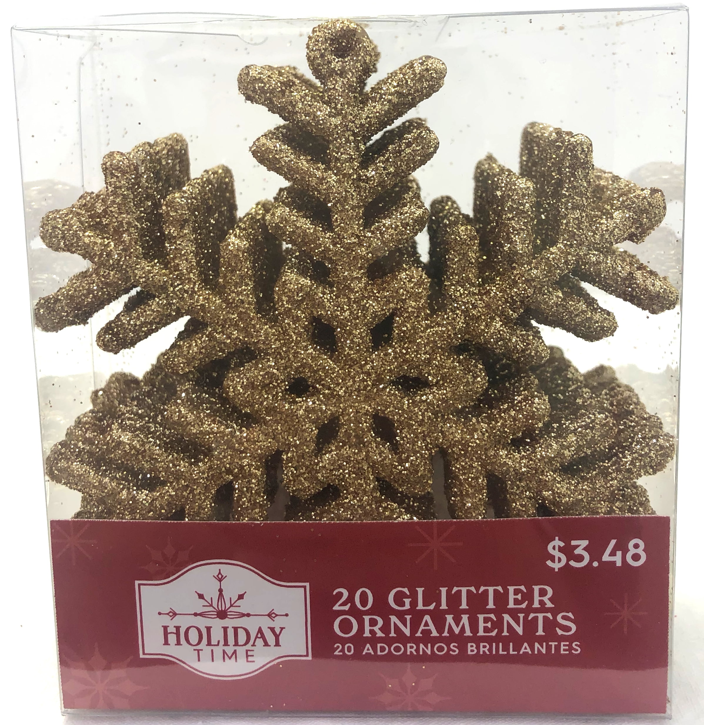 Holiday Time Gold Glitter Snowflake Christmas Ornaments, 20 Count