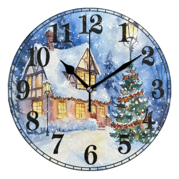 Watercolor Christmas Tree Silent Wall Clock 10" Non-Ticking Battery Clock