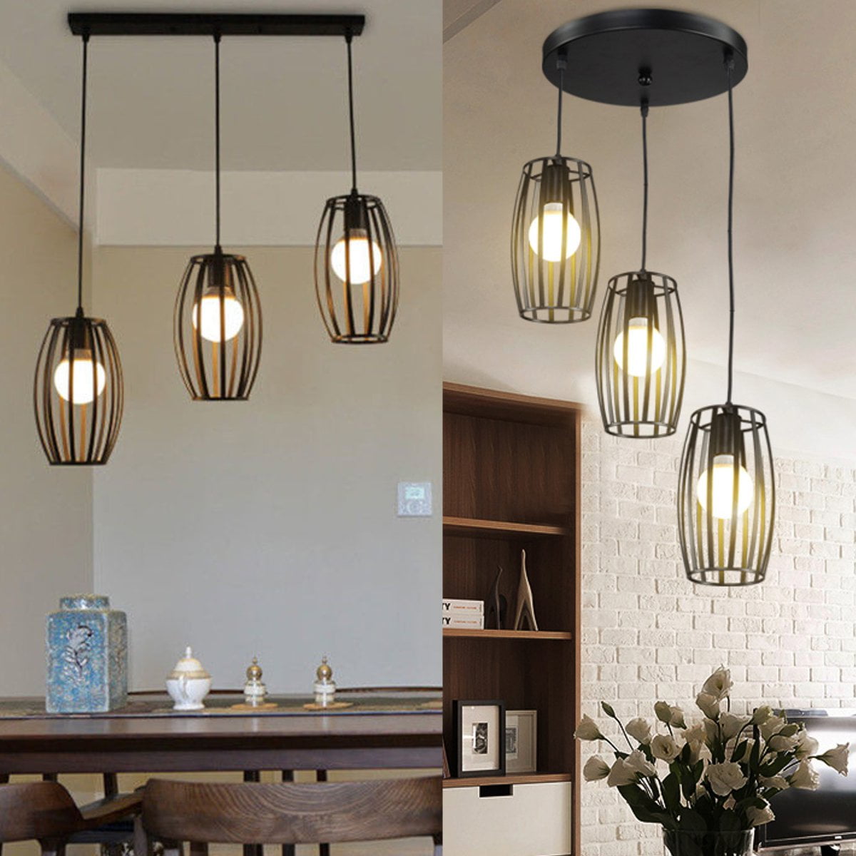 industrial-pendant-light-vintage-black-metal-cage-chandelier-lighting