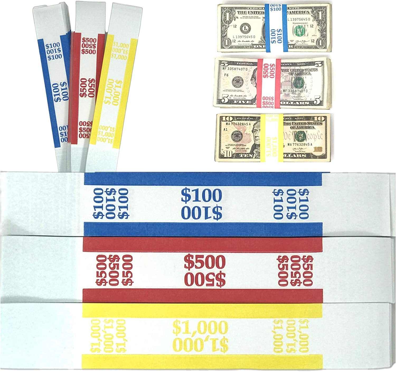 25 USA currency straps $5 bills Self Sealing money bands 500 red 