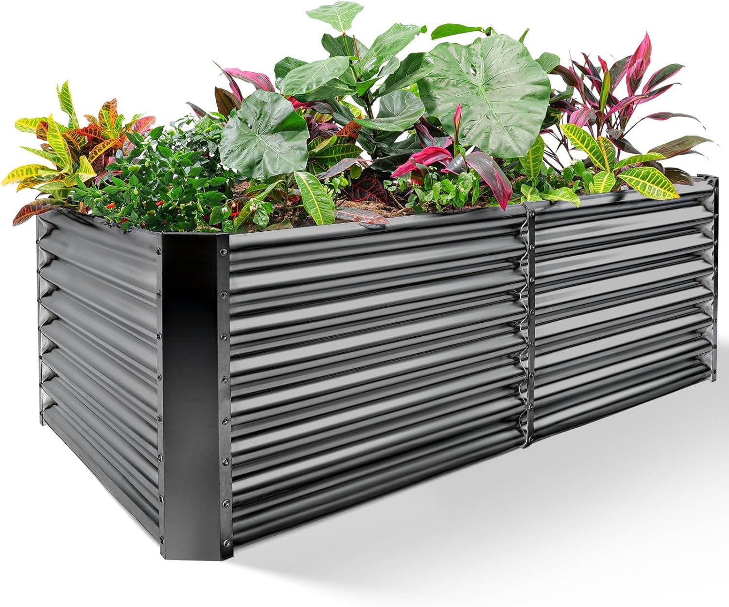 Land Guard 3PCS 6x3x2 ft Galvanized Metal Raise Garden Bed Planter Box Steel Large Vegetable Flower Bed Kit(Deep Grey)