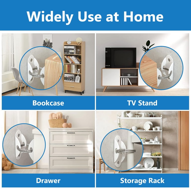 Tripumer 10-Pack Wall Straps for Furniture, White Anti-Tip Anchors,  Stainless Steel, Seismic Safety - Walmart.com