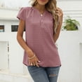 thumbnail image 2 of JGGSPWM Women's Short Sleeve Button Up Blouse Spring Summer Solid Color Chiffon Loose V Neck Pullover Sleeved Top Hot Pink XL, 2 of 4