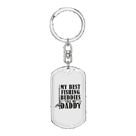 Dad Best Fishing Buddies Stainless Steel or 18k Gold Premium Swivel Dog Tag Keychain