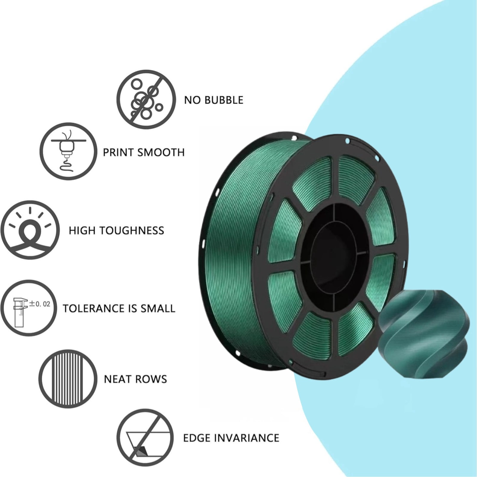 PETG 3D Printer Filament 1.75mm, Dimensional Accuracy +/-0.03mm, 1KG Spool (2.2lbs), Fit for Most 3D FDM Printer - Metallic Aurora Green