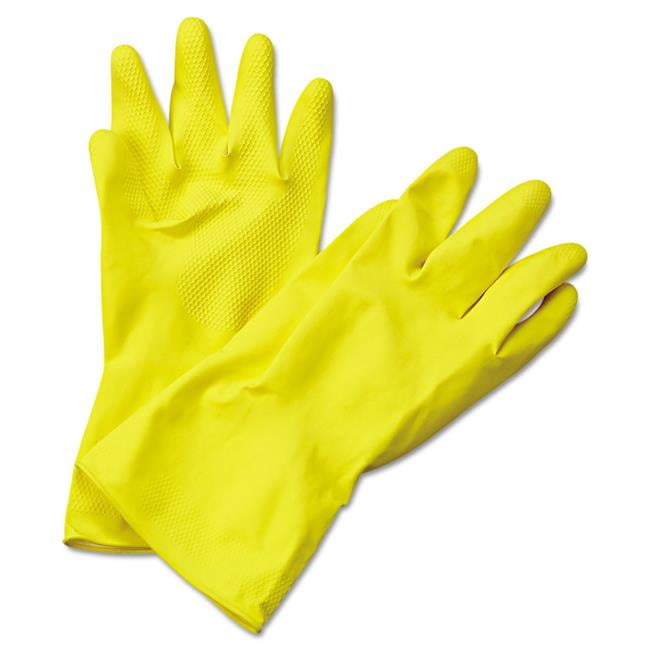Boardwalk BWK242XL 12 in. Flock-Lined Latex Cleaning Gloves - Extra Large - Yellow