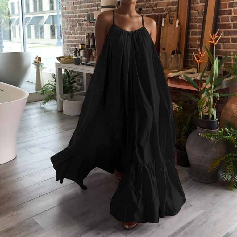 Sakmal Scrunch Neck Month Dresses Deal Loose Solid Sleeveless Backless Sexy  Maxi Slip Dress Ladies Dresses - Walmart.com