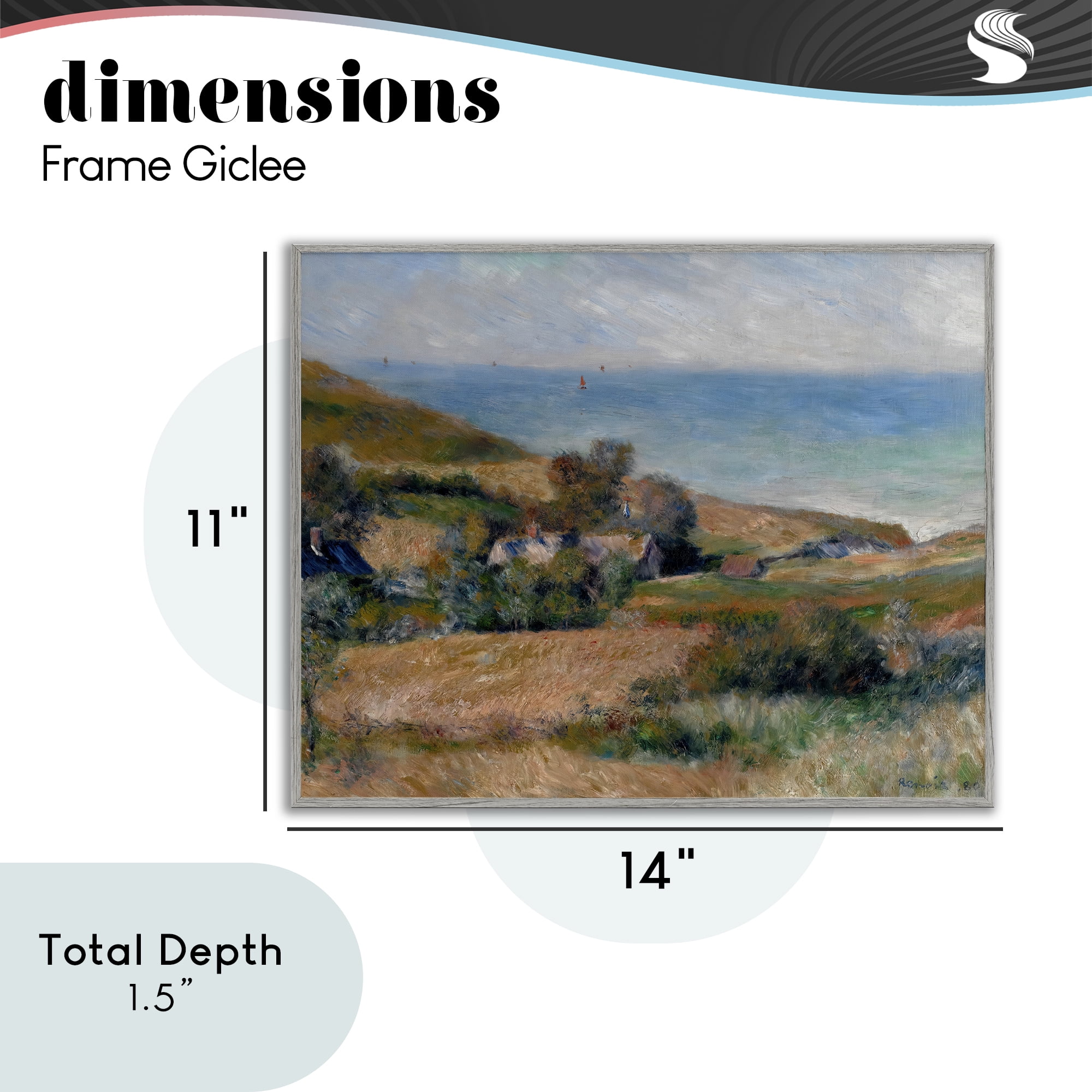 View Of The Seacoast Renoir Gray Framed Giclee Art, design by Pierre-Auguste Renoir