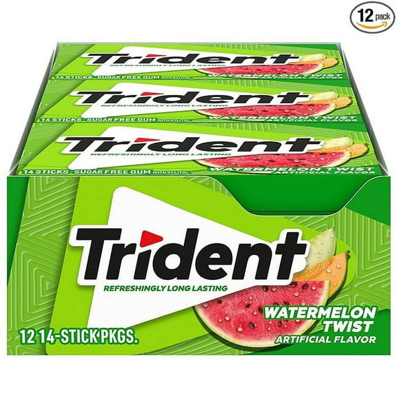 Trident VP Watermelon Twist Gum 12 Count Pack — 14 Sticks Each — Sugar-Free Fruity Chewing Gum