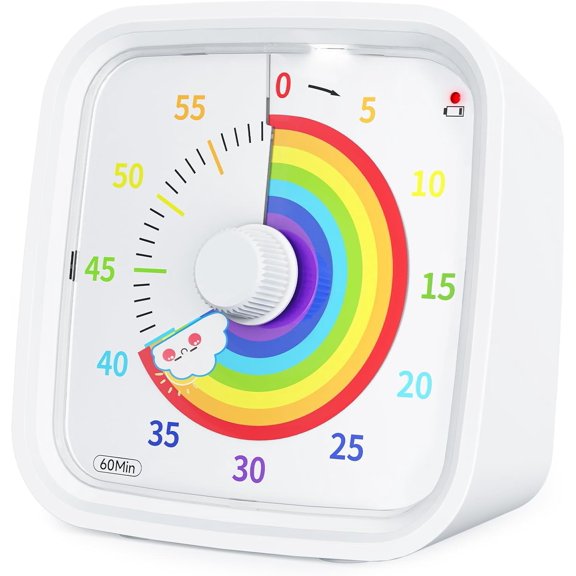 Visual Timer with Protective Case, Rainbow Disk 60 Minute Countdown Timer for Kids and Adults, Silent Time Management Tool(White)