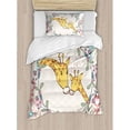 thumbnail image 3 of Giraffe Queen Size Duvet Cover Set, Cartoon Mom and Animal Figures Surrounded by Floral Ornaments Heart Shapes Flowers, Decorative 3 Piece Bedding Set with 2 Pillow Shams, Multicolor, by Ambesonne, 3 of 3