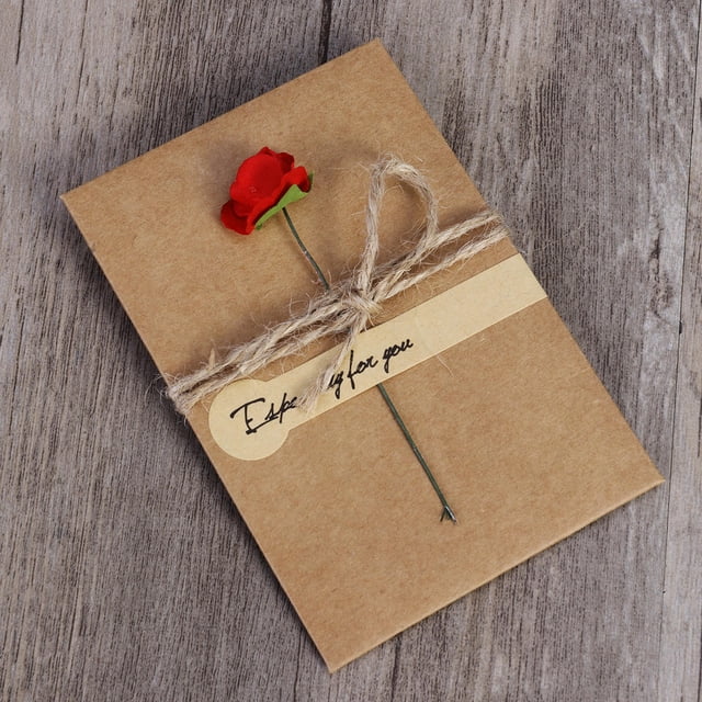 EXHUMKY 10Pcs Wedding Cards Kraft Paper Greeting Cards with Delicate Dried Flower Design