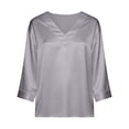 thumbnail image 6 of 3/4 Length Sleeve Womens Tops Spring Summer Relaxed Fit Satin V Neck Plain T Shirts Dressy Casual Work Shirt Blouse, 6 of 8