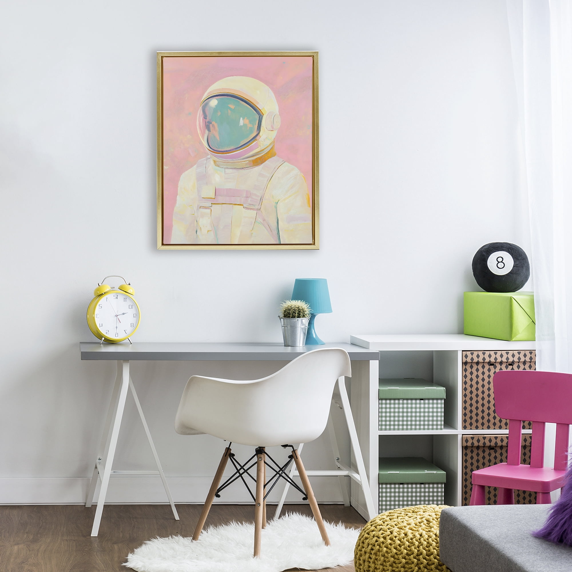 Stupell Industries Astronaut Portrait in Pink Dream Gold Framed Floater Canvas Wall Art, design by The Prints Vibe