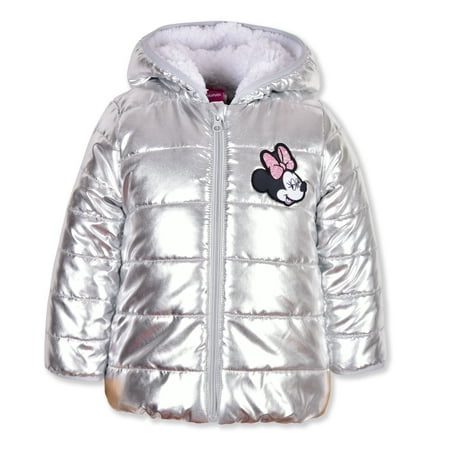 

Disney Toddler Girl Minnie Mouse Silver Puffer Jacket Size 2T-4T