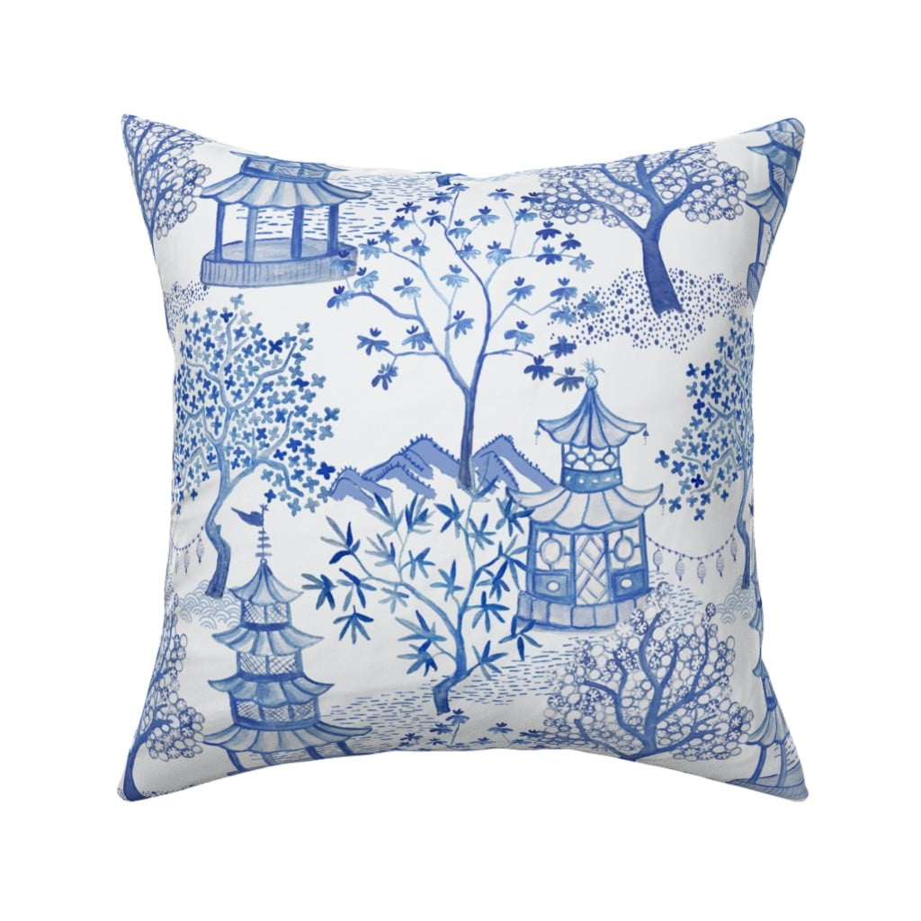 Chinoiserie Toile Asian Chinese Throw Pillow Cover w Optional Insert by Roostery 