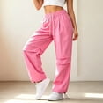 thumbnail image 6 of Women Quick Dry Casual Sweat Pants, Elastic Drawstring High Waist Wide Leg Trousers, Lightweight Breathable Joggers for Sports Street Daily Wear Pink M(M), 6 of 6