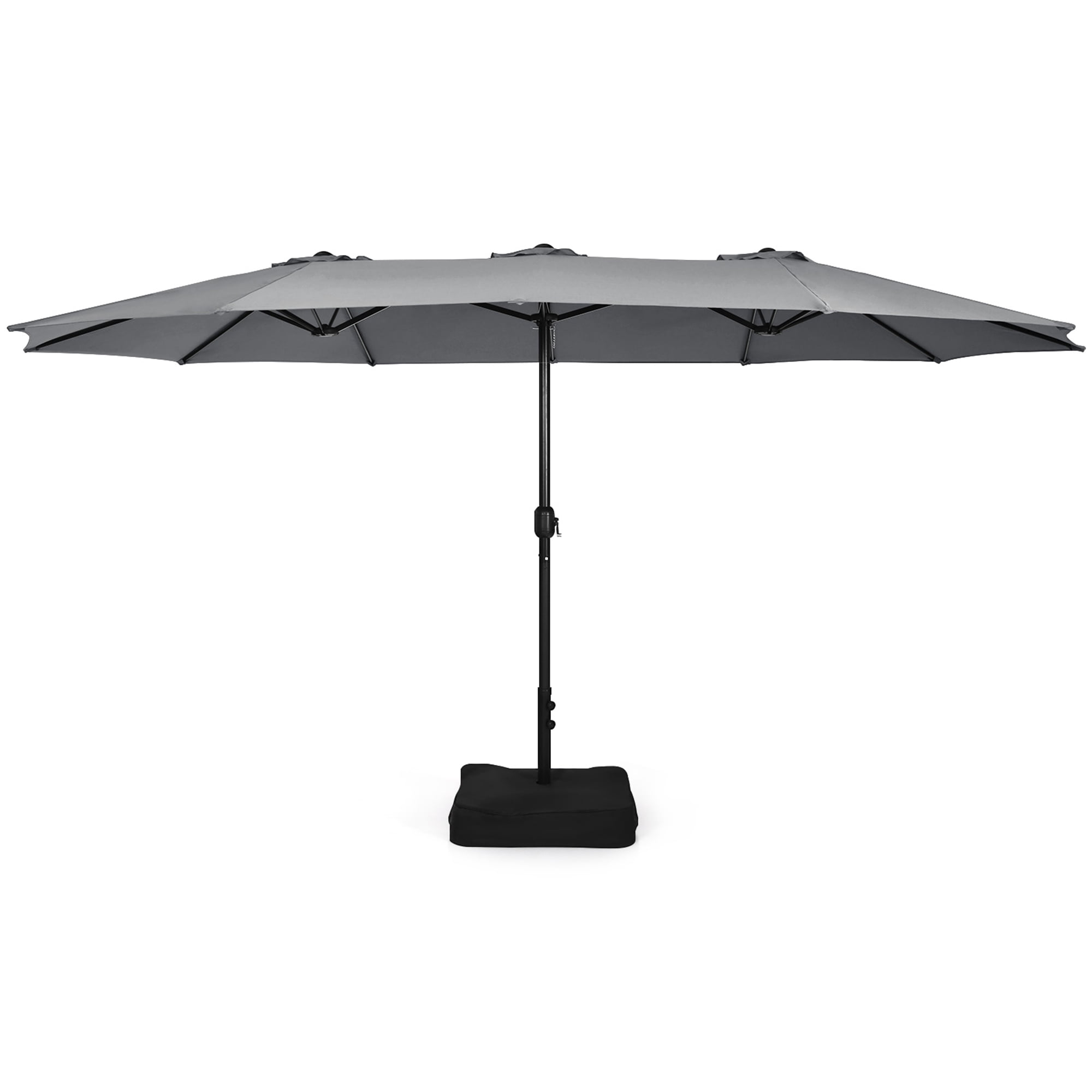 Gymax 15 ft Double-Sided Patio Twin Umbrella Extra-Large Market Umbrella w/ Base Grey