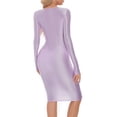 thumbnail image 2 of Alvivi Womens Oil Shiny Bodystocking Pencil Dress Long Sleeve Bodycon Dresses Clubwear Lavender XL, 2 of 3