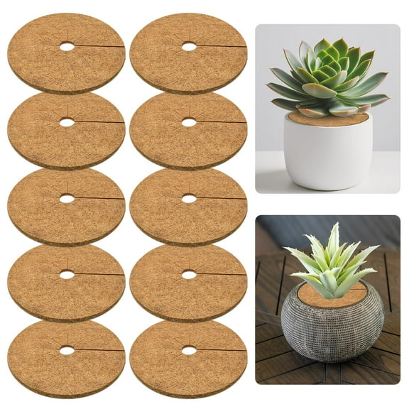 10 Pack 6 Inch Natural Coconut Fiber Mulch Rings, Coco Coir Tree Mat Plant Protector for Indoor Outdoor Potted Plants, Soil Cover Weed Barrier, Flower Pot Decoration, Brown