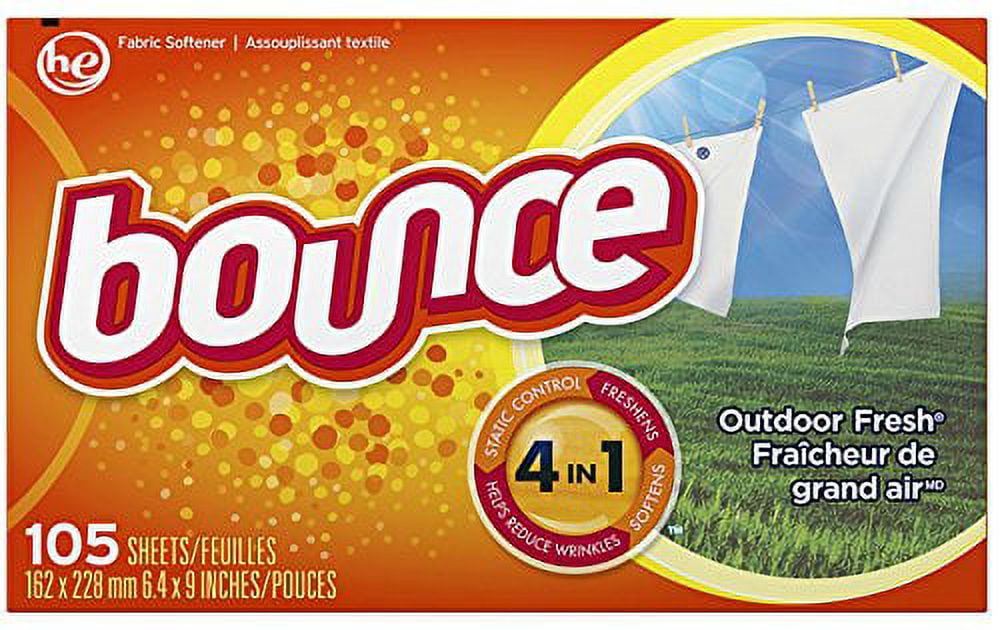Bounce Dryer Sheets  105 Sheets  Outdoor Fresh Scent Fabric Softener Sheets (Pack of 32)
