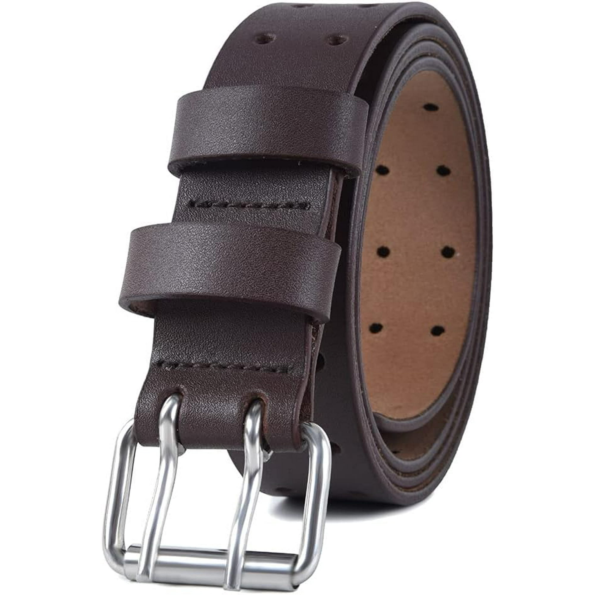 Double Prong Leather Work Belts for Men 38mm Wide Heavy Duty Real Leather Belt Walmart