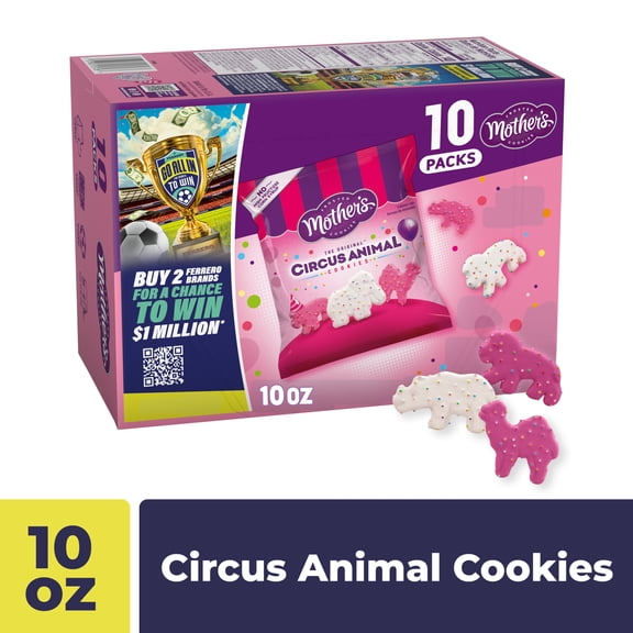 Mother’s Original Circus Animal, Frosted Animal Cookies with Rainbow Sprinkles, 10 packs, 1 oz Each
