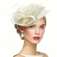 thumbnail image 2 of Fascinator Tea Party Hat - Feather Tea Party Hats, 2025 Derby Pillbox Kentucky Hat for Women, 1920s 50s Church Fascinators with Hair Clip for Lady (20cm/7.87in, White), 2 of 7