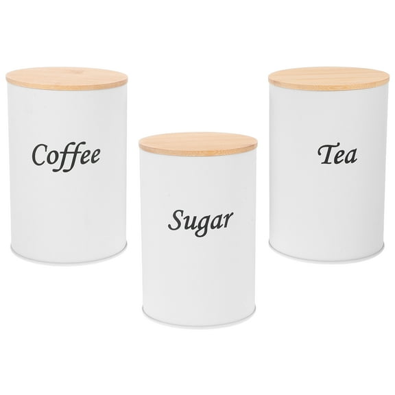 GOOHOCHY 3pcs Canisters with Round Bamboo Lid for Coffee Tea Sugar Airtight Storage Jars for Kitchen Vintage Decorative Containers for Home