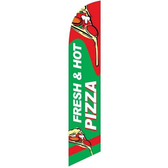 Fresh and Hot Pizza Feather Banner Swooper Flag - NO WIND REQUIRED - Replacement FLAG ONLY