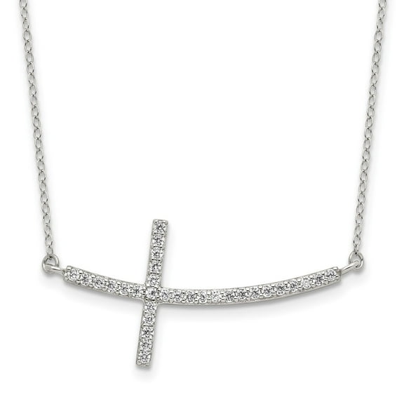 Sterling Silver Rhodium-plated CZ Sideways Cross w/2in Ext Necklace