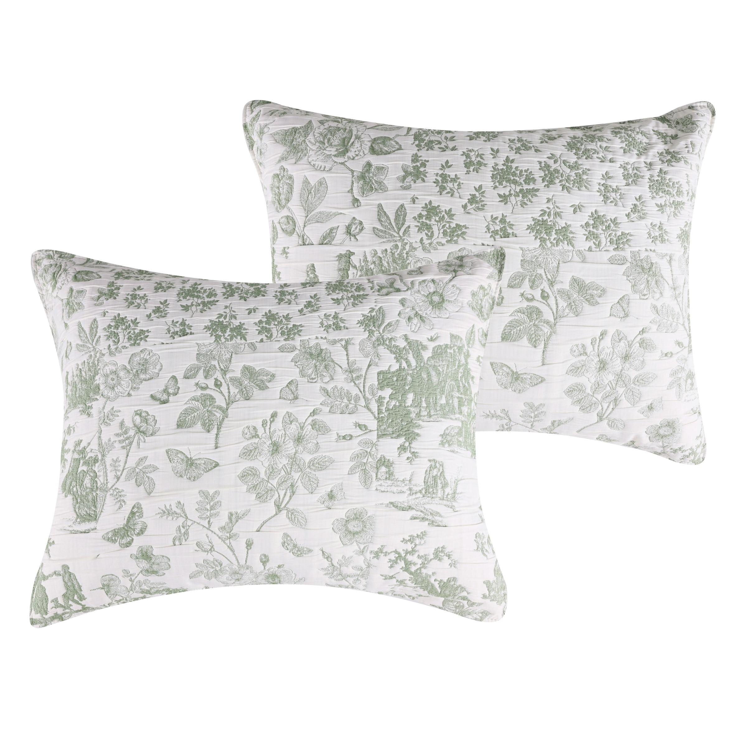 Greenland Home Fashions Patchwork Toile Sage Jacquard Woven Pillow Sham, Adult, Standard