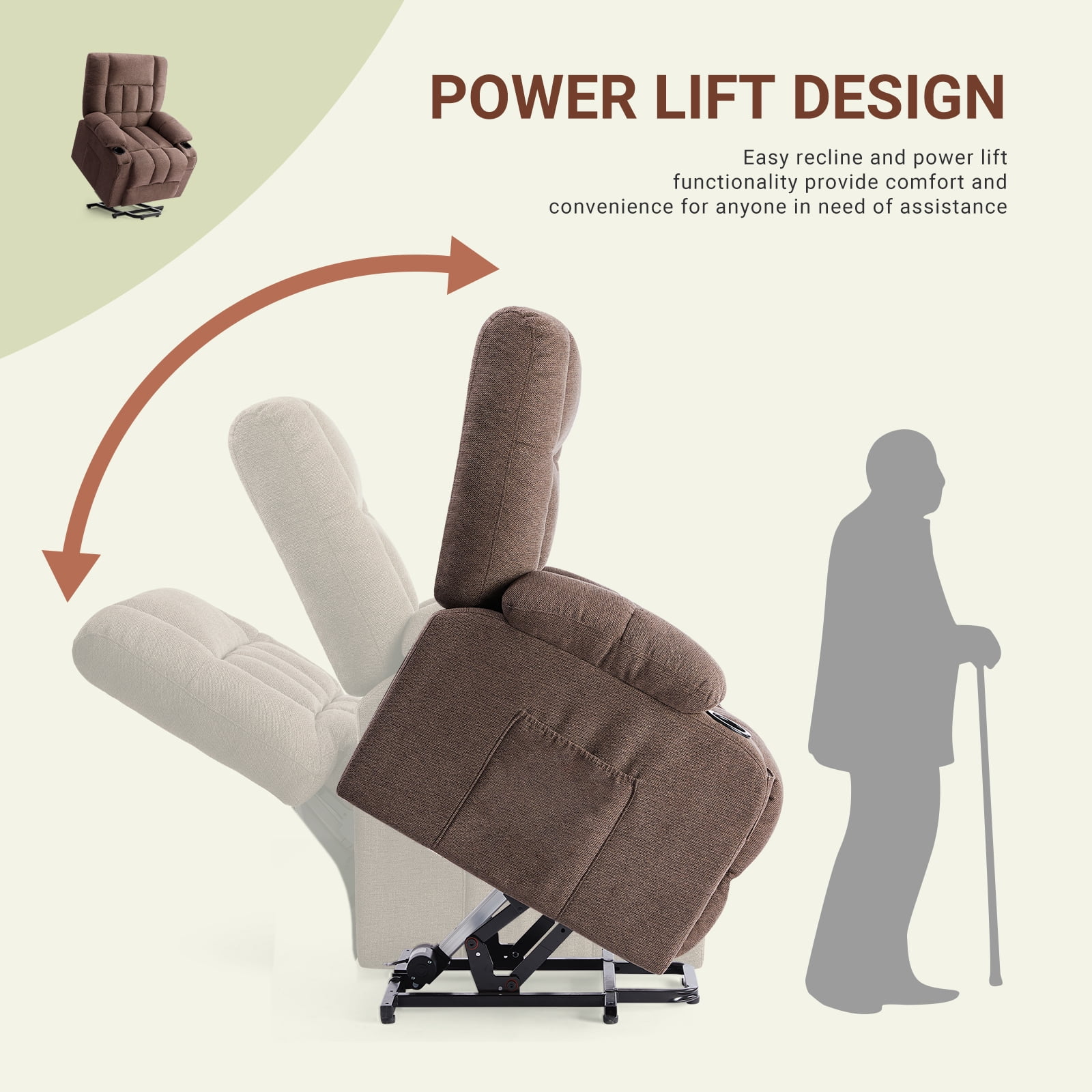 CONCETTA Elderly Recliner with Massage and Heating, Home Theater Recliner Chair with Lumbar Support and Remote Control, For Home Office Living Room, Brown