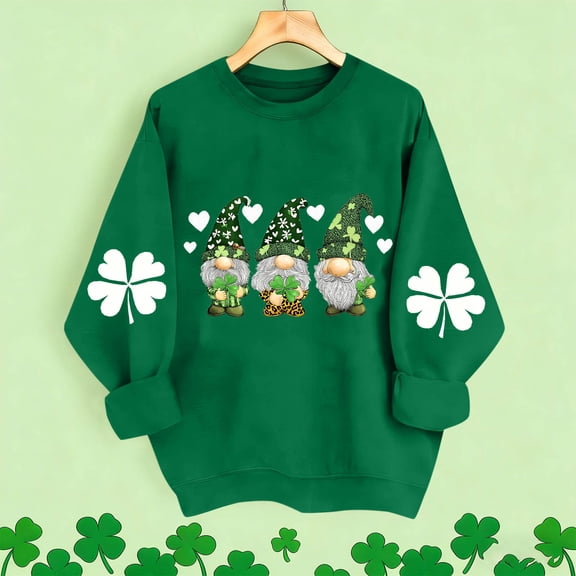 Vekome St Patricks Day Womens Long Sleeve Tops Plus Size Green Shirts Loose Crewneck Holiday Irish Themed Tee Shirts Holiday Pullover Tops
