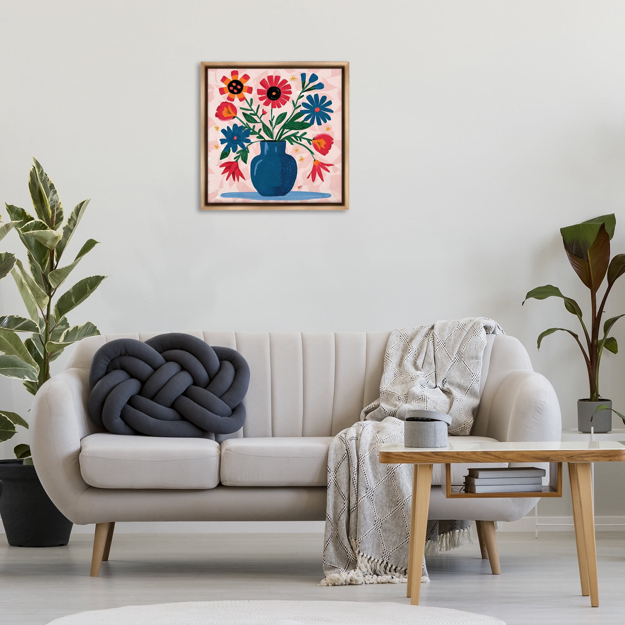 Stupell Industries Vibrant Mixed Flowers Plants & Flowers Painting Brown Floater Framed Canvas Art Print Wall Art, 25 x 25